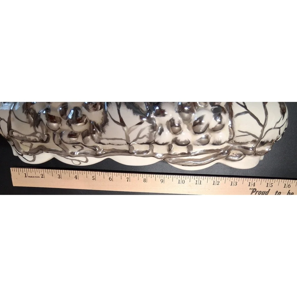 Vintage Arnels Ceramic Wall Pocket Planter Silver Metallic Grapes White 14.5in